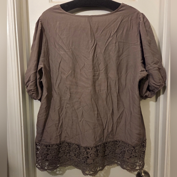 SHEIN Curve Taupe Lace Trim Blouse Top Shirt. Size 3XL - Picture 4 of 5
